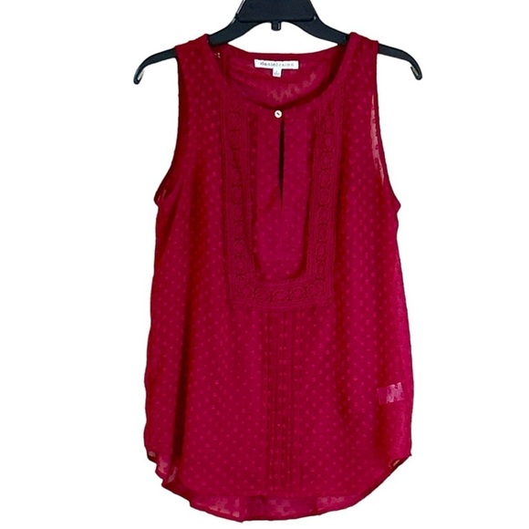 Daniel Rainn Women's Raised Dot Lace Crochet Cranberry  Peasant Blouse Sz Small - Picture 8 of 8